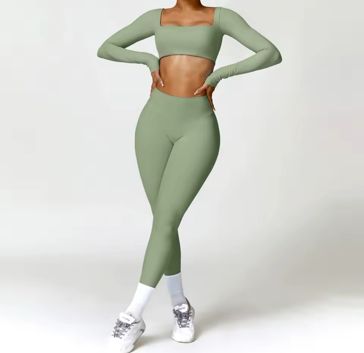 Long Sleeve Crop Top & Leggings Gym Set