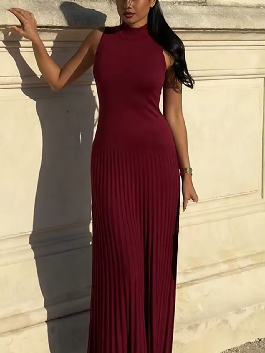 Burgundy Sleeveless Bodycon Elegant Long Maxi Dress
