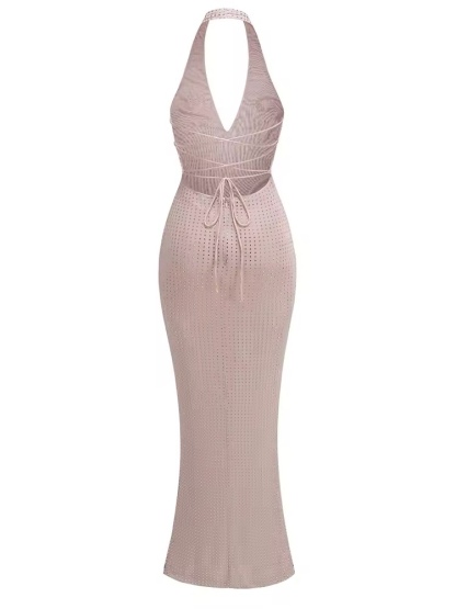 Halter Scoop V Neck Sequin Party Maxi Dress