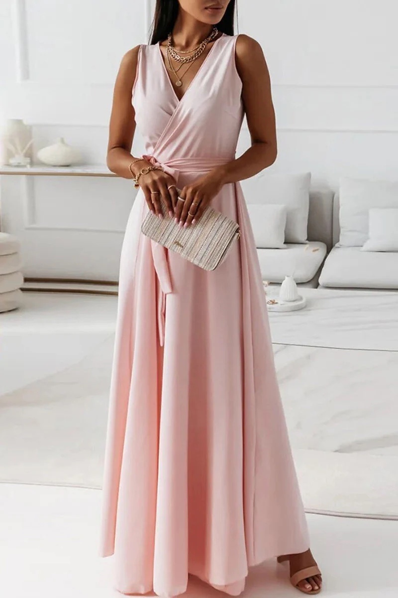 Sleeveless V Neck Occasion Side Tie Maxi Dress