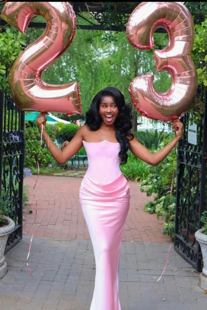 Pink Strapless Ruched Silk Bodycon Elegant Maxi Dress
