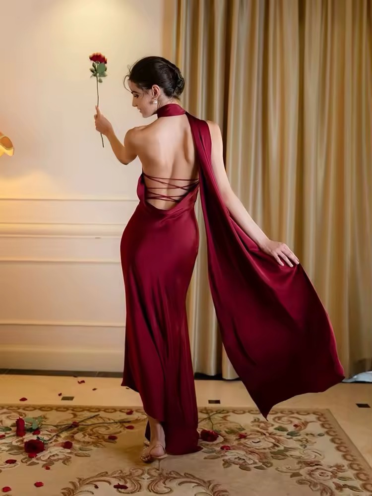Halter Sleeveless Backless Occasion Maxi Dress