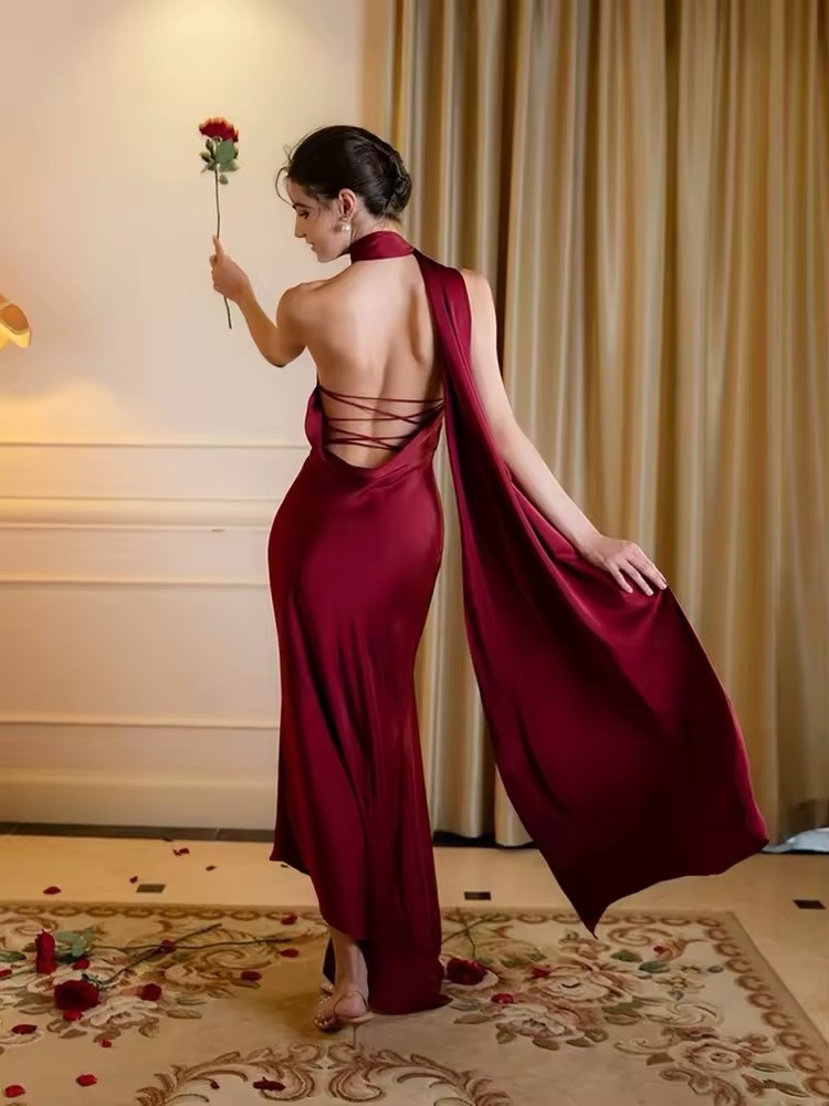 Halter Sleeveless Backless Occasion Maxi Dress