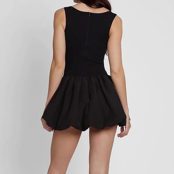 Black Sleevless Bubble Hem Mini Dress