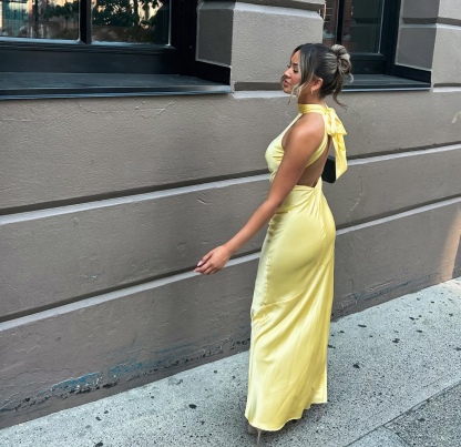 Yellow Sleeveless Long Occasions Backless Maxi Dress