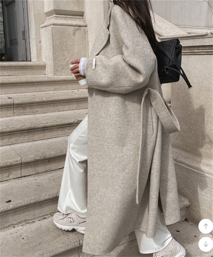 Long Sleeve Turn Collar Ankle Length Coat