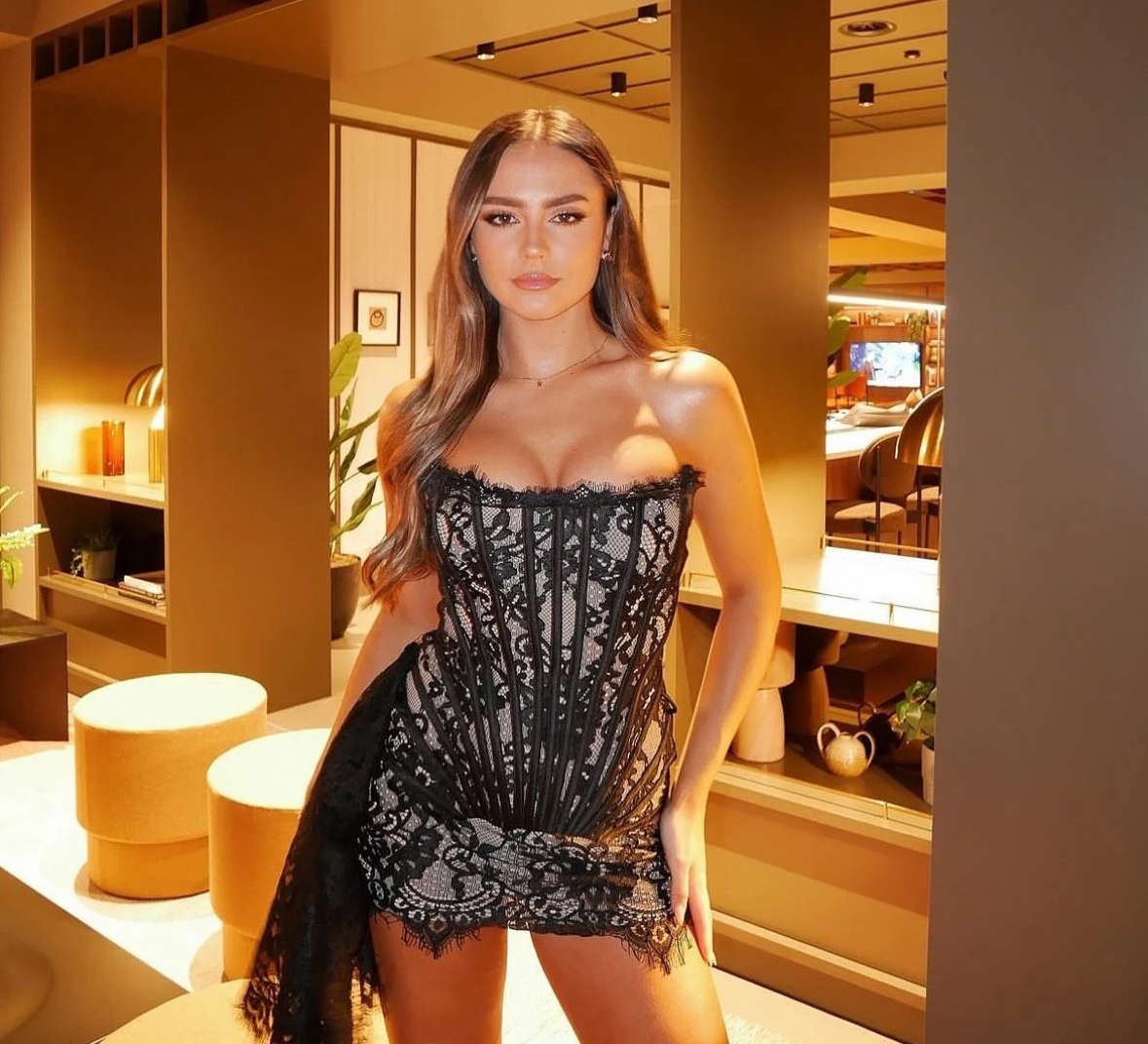 Lace Corset Detail Draped Mini Dress