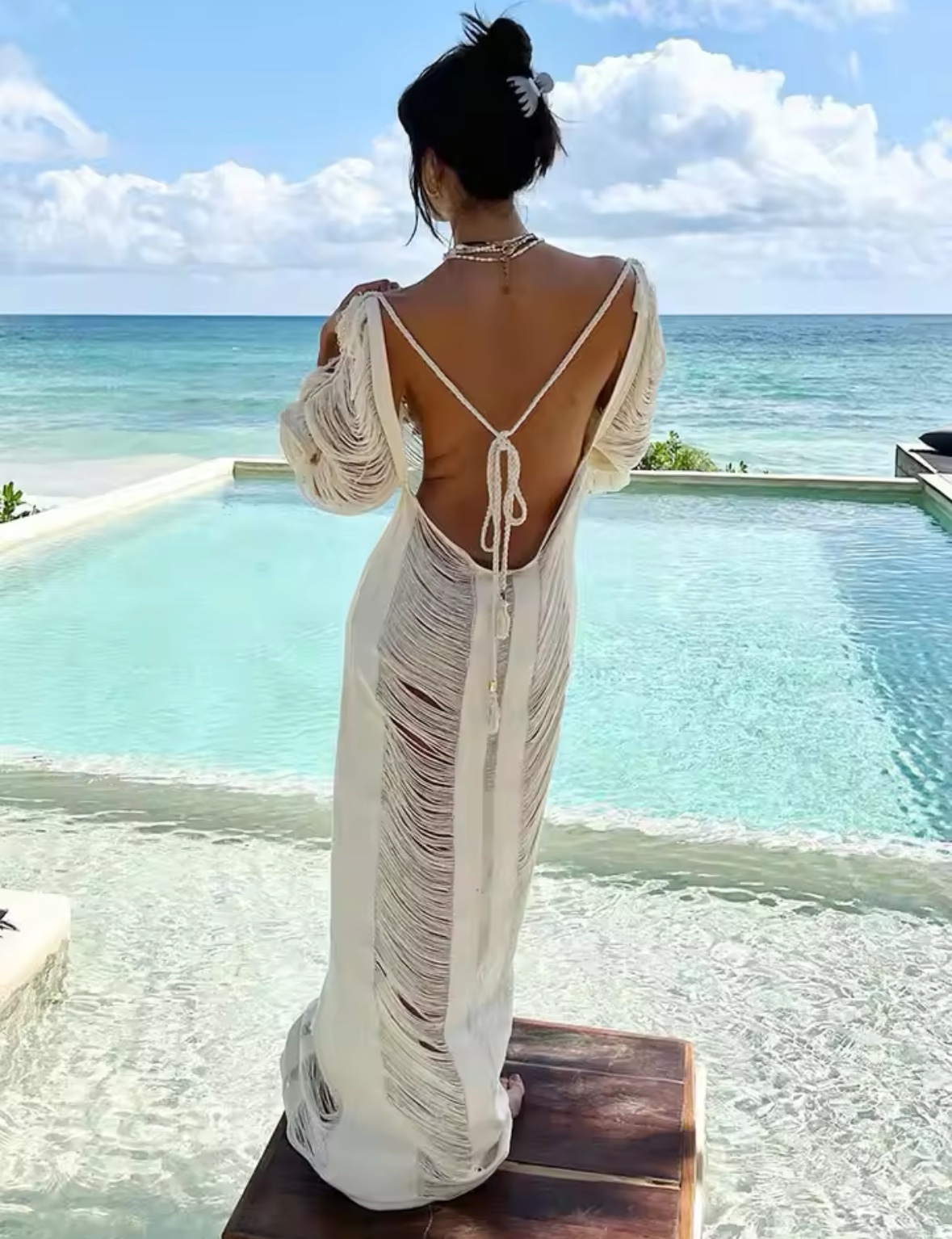 Open Back Summer Beach Crochet Backless Cover Up Dress