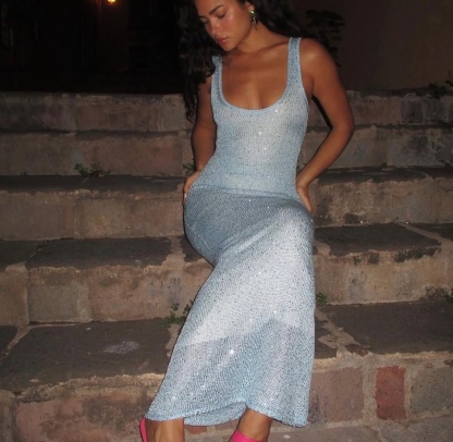 Glitter Bodycon Sleeveless Summer Vacation Holiday Maxi Dress