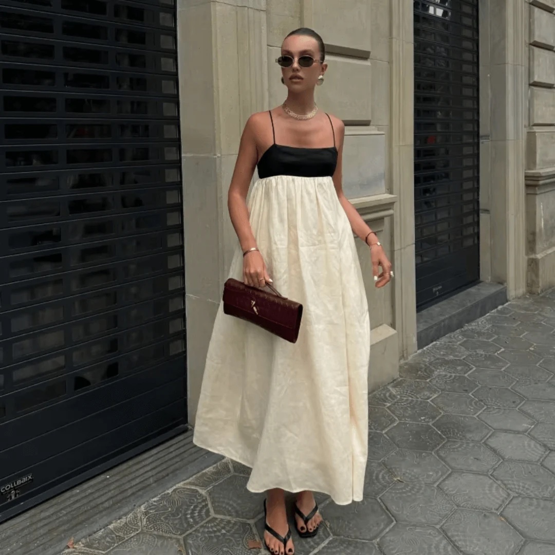 Two Tone Contrast Holiday Vacation Summer Maxi Dress