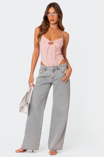Pink Bow Pocket Straight Leg Boyfriend Jeans