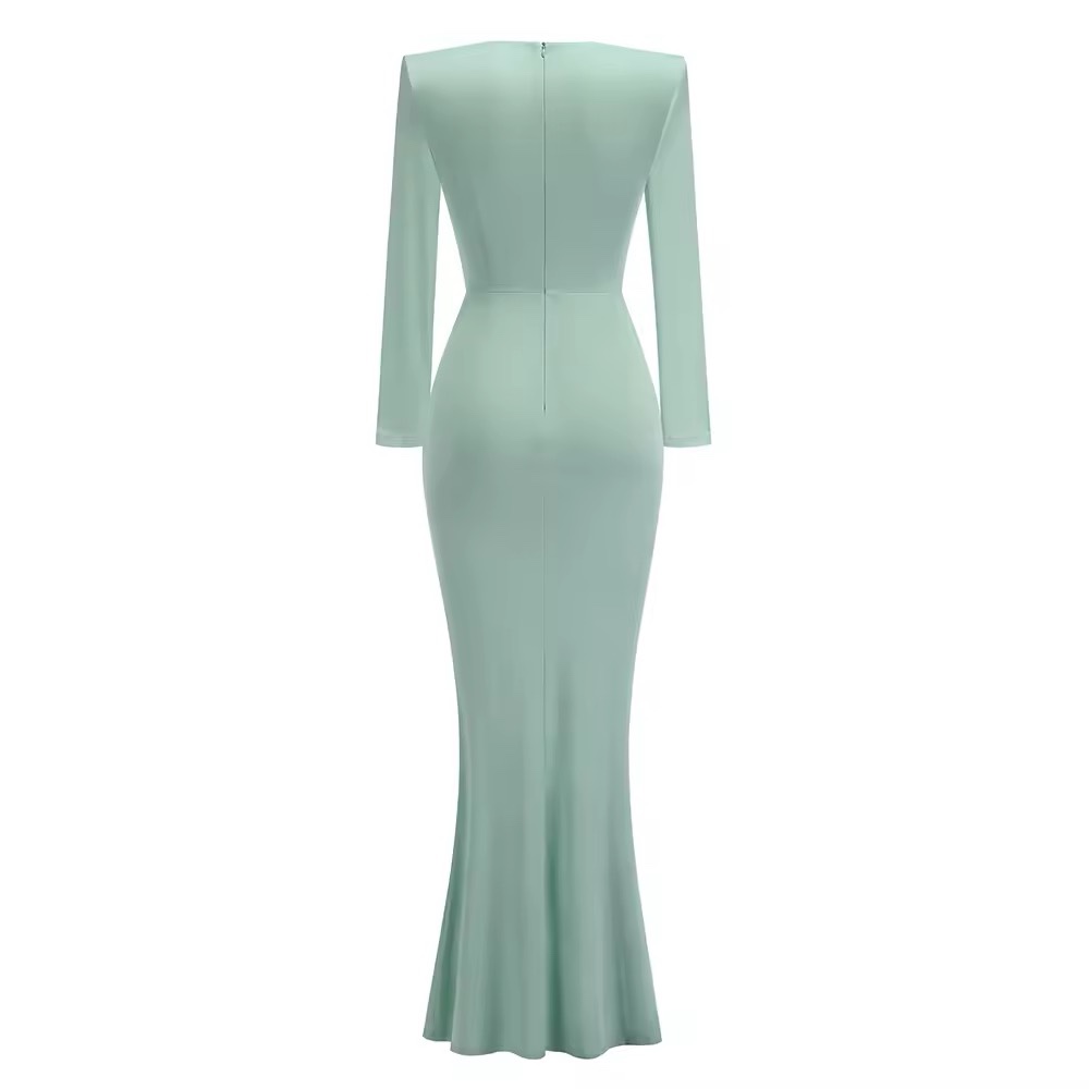 Deep V Neck Long Sleeve Elegant Bodycon Maxi Dress