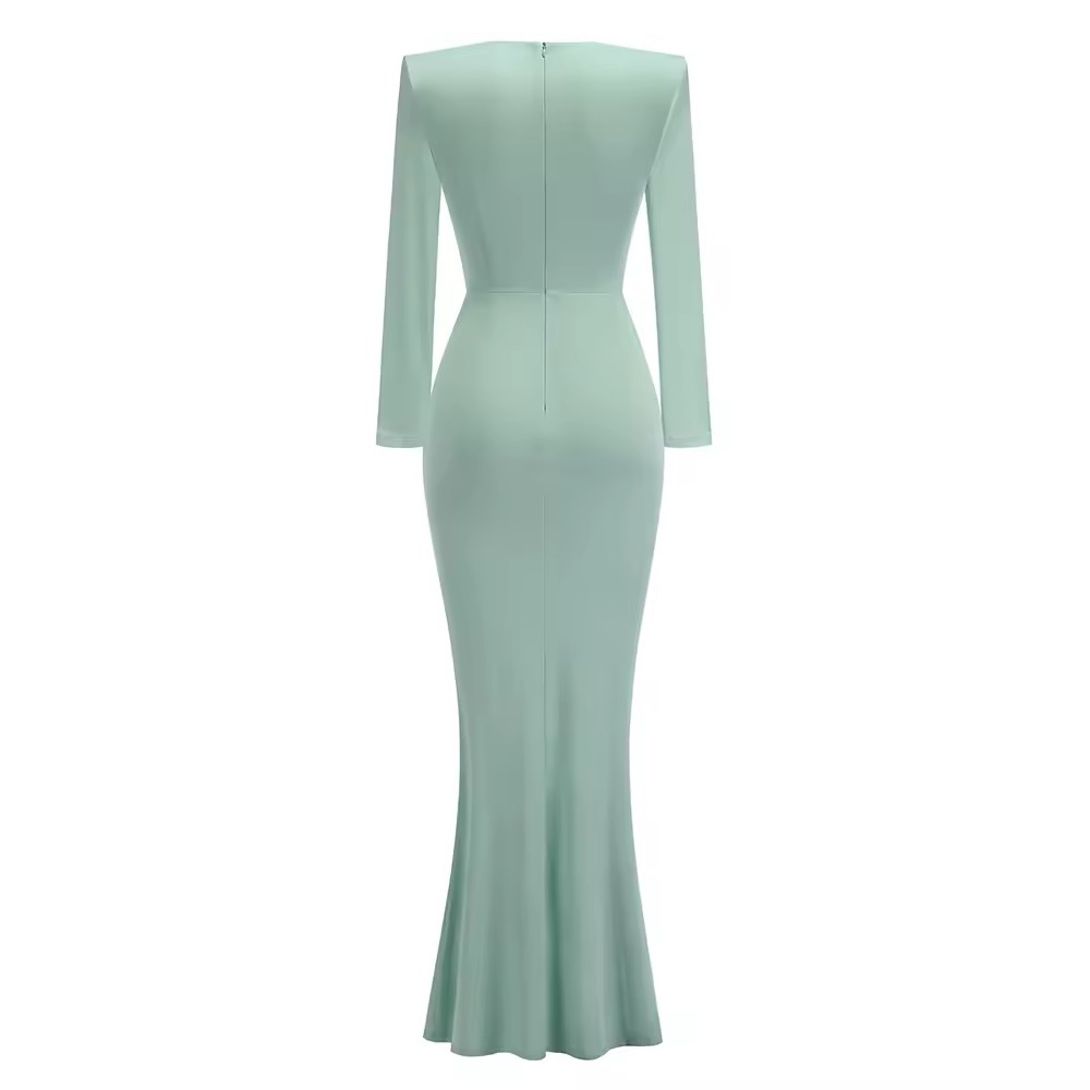 Deep V Neck Long Sleeve Elegant Bodycon Maxi Dress