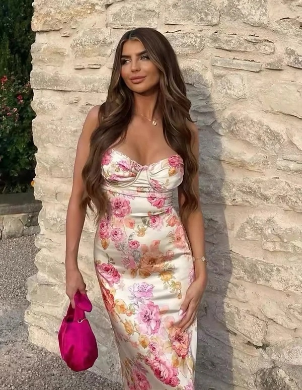 Multicolor Floral Print Bodycon Maxi Dress