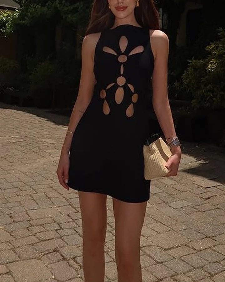 Black Cut Out Sleeveless Summer Mini Dress