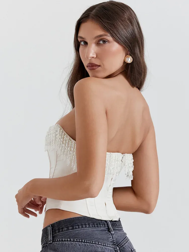 Pearl Tassel Corset Style Crop Top