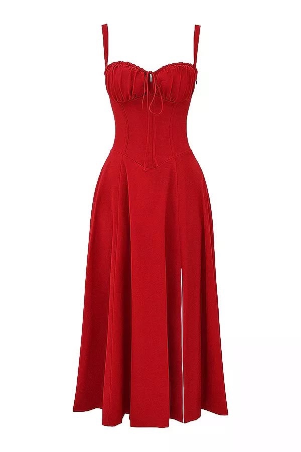 Sleeveless Red A Line Summer Vacation Holiday Midi Dress