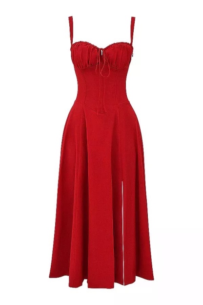Sleeveless Red A Line Summer Vacation Holiday Midi Dress