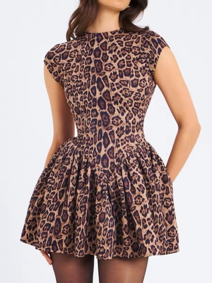 Leopard Print Sleeveless Open Backless A Line Mini Dress