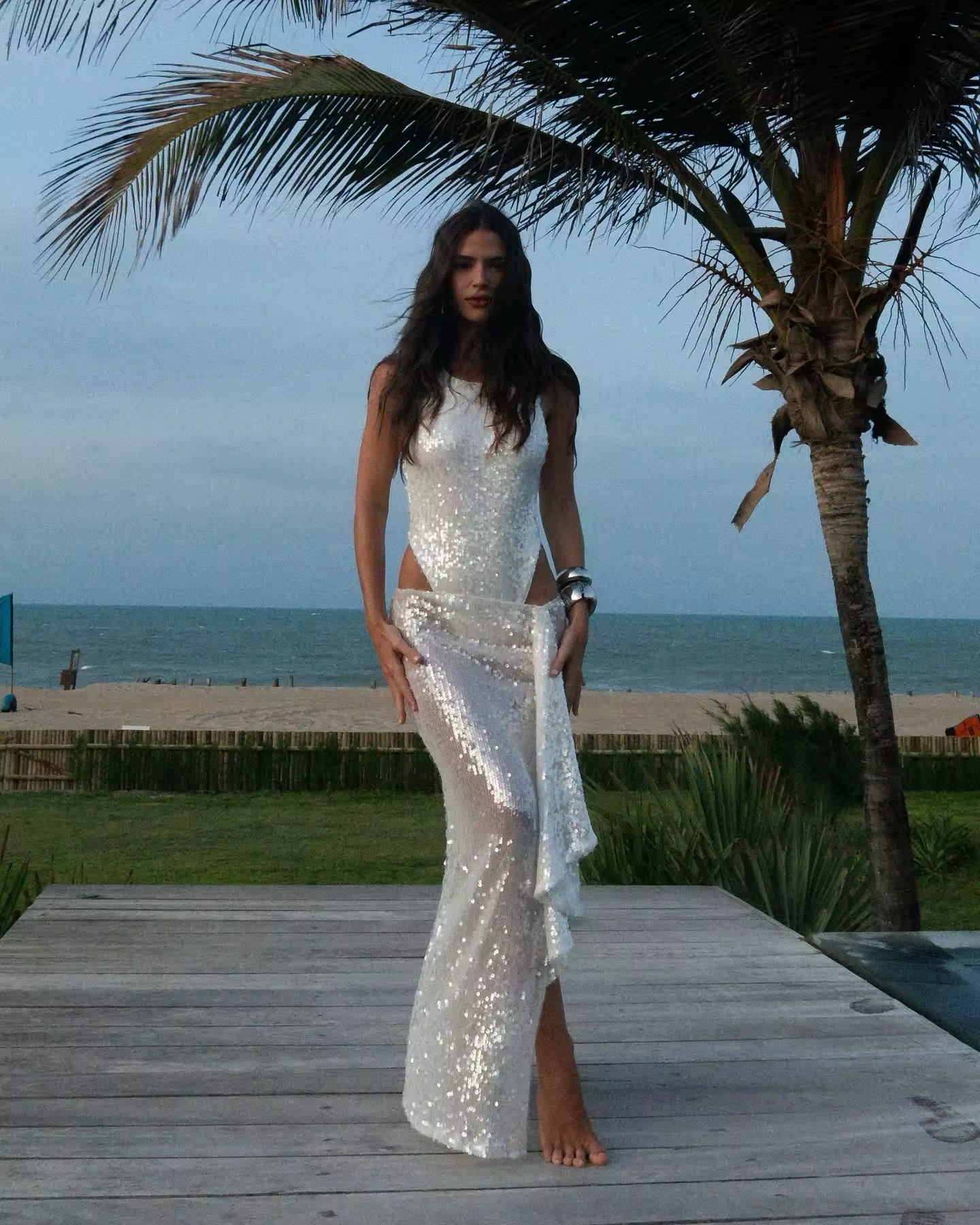 Silver Sequin Glitter Two Piece Beach Bikini Set