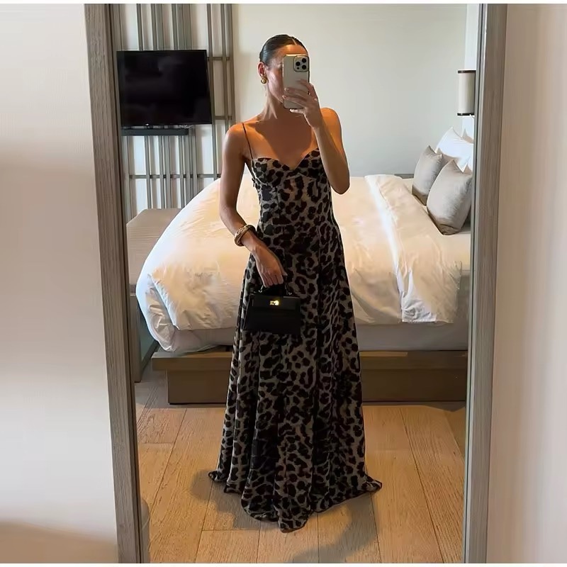 Leopard Print Sleeveless Summer Holiday Vacation Maxi Dress