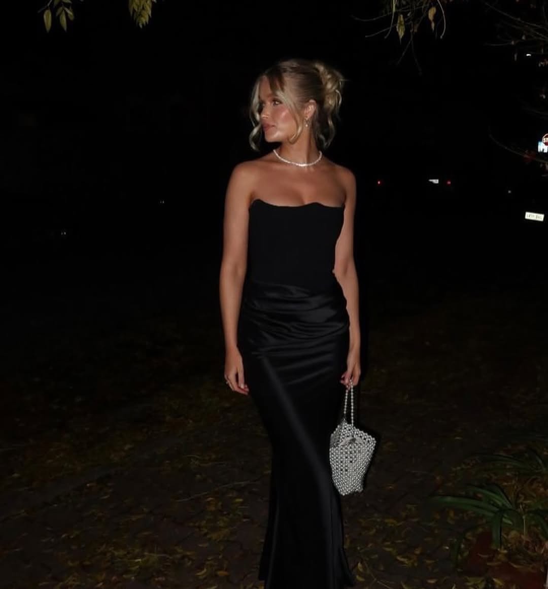 Black Elegant Ruched Satin Silk Maxi Dress