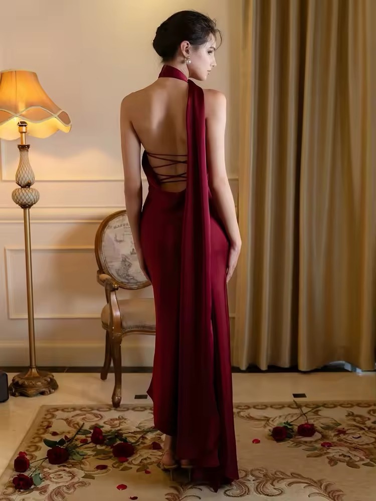 Halter Sleeveless Backless Occasion Maxi Dress