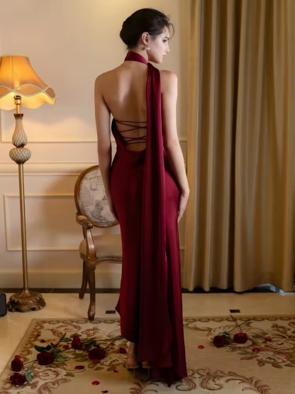 Halter Sleeveless Backless Occasion Maxi Dress