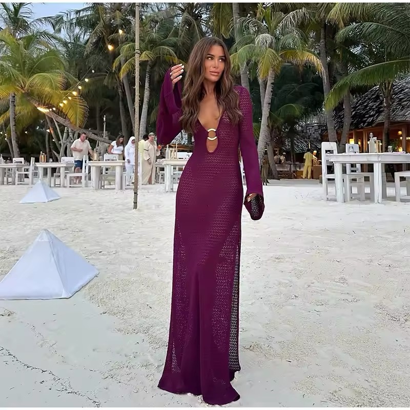 Long Sleeveless Crochet Holiday Vacation Beach Maxi Dress