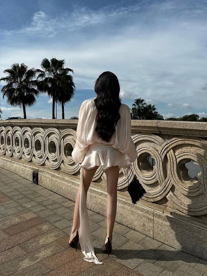 Long Sleeve Lace Tie Up Satin Silk Elegant Mini Dress