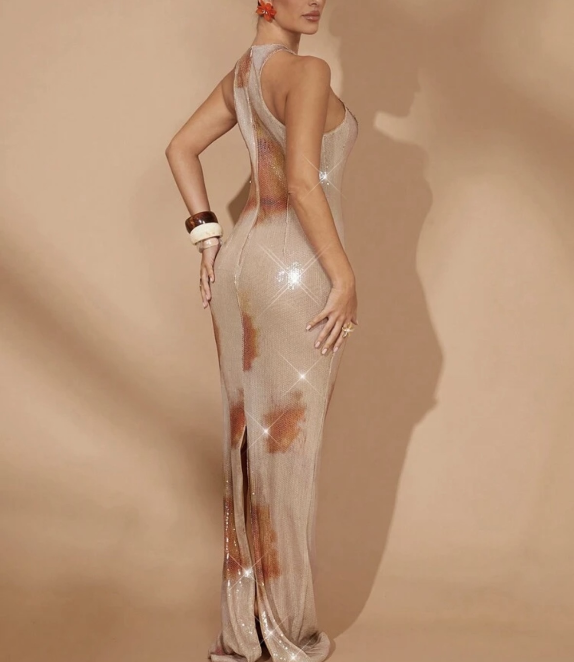Gradient Sequin Bodycon Halter Sleeveless Maxi Dress