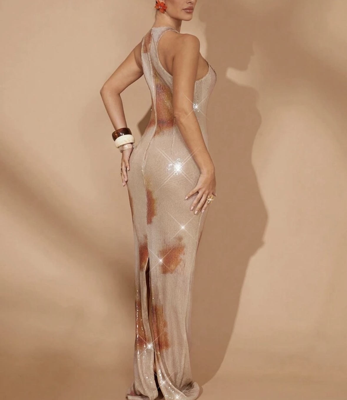 Gradient Sequin Bodycon Halter Sleeveless Maxi Dress