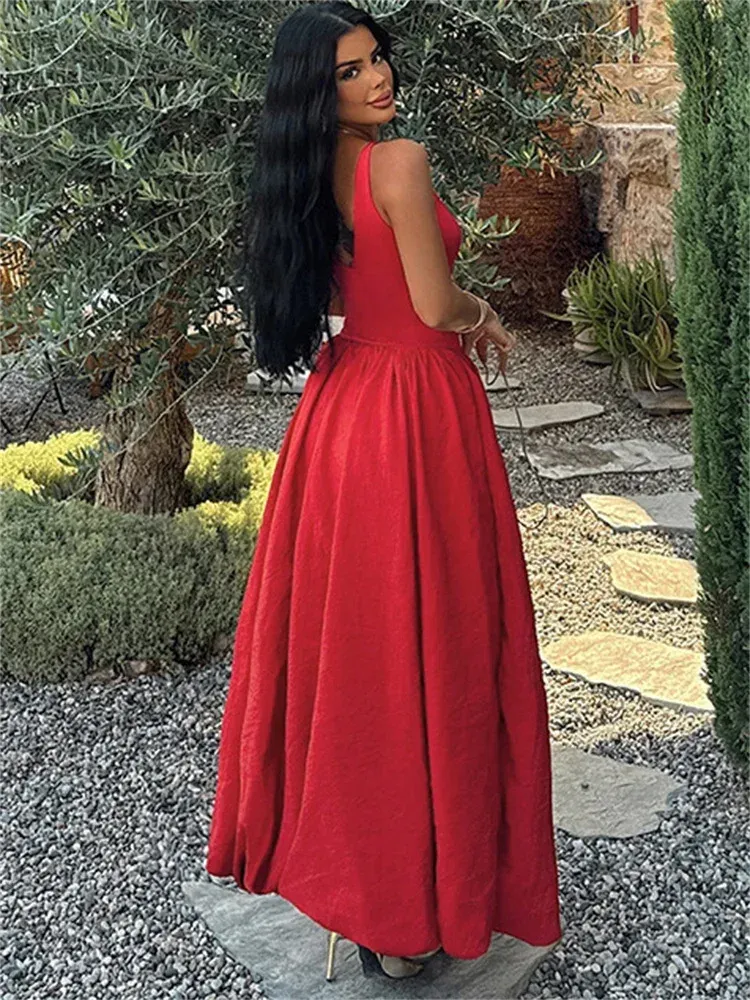 V-Neck Long Pleated Patchwork Elegant Long Summer Holiday Maxi Dress