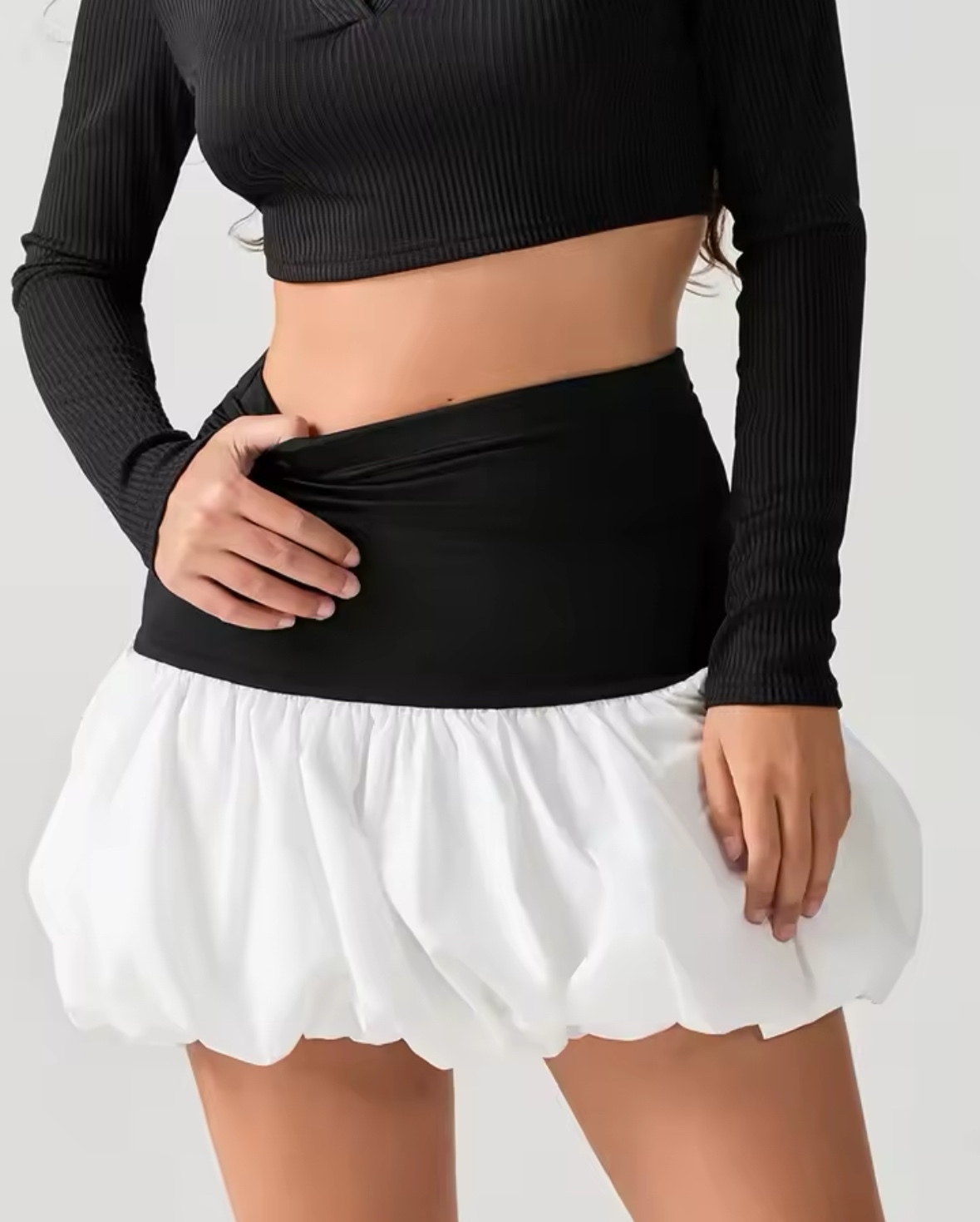 Contrast Color High Waist Bubble Mini Skirt