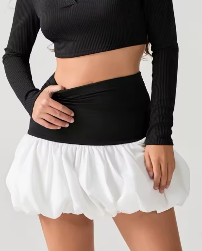Contrast Color High Waist Bubble Mini Skirt