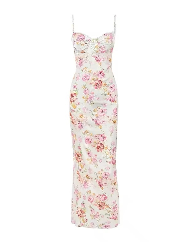 Multicolor Floral Print Bodycon Maxi Dress