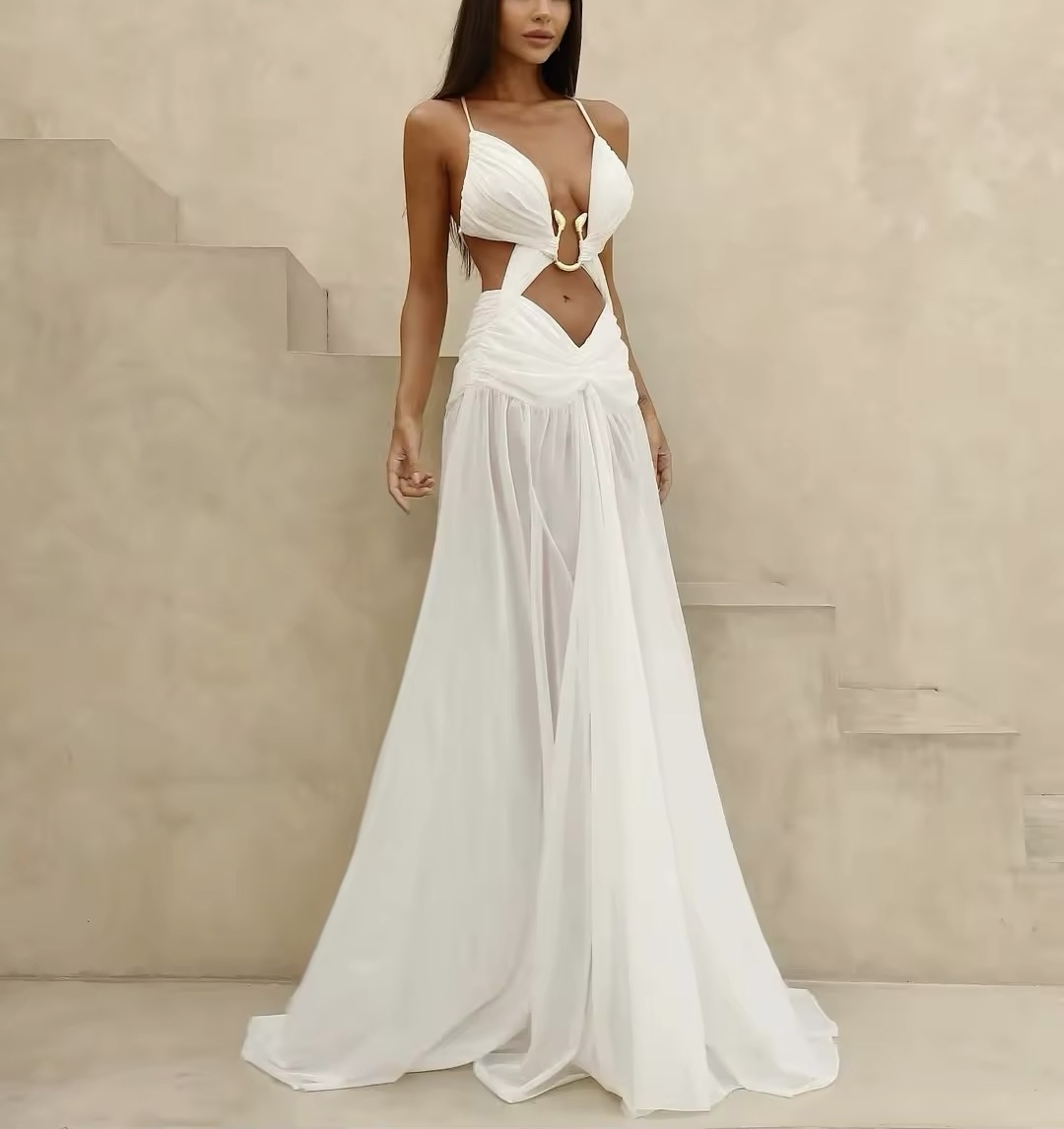 Cut Out Sleeveless Summer Vacatiom Holiday Maxi Dress