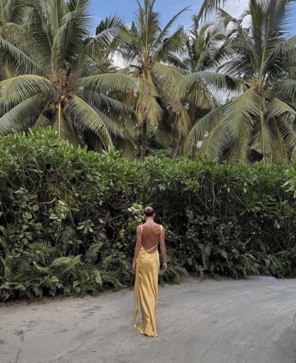 Yellow Open Back One Shoulder Backless Maxi Dress