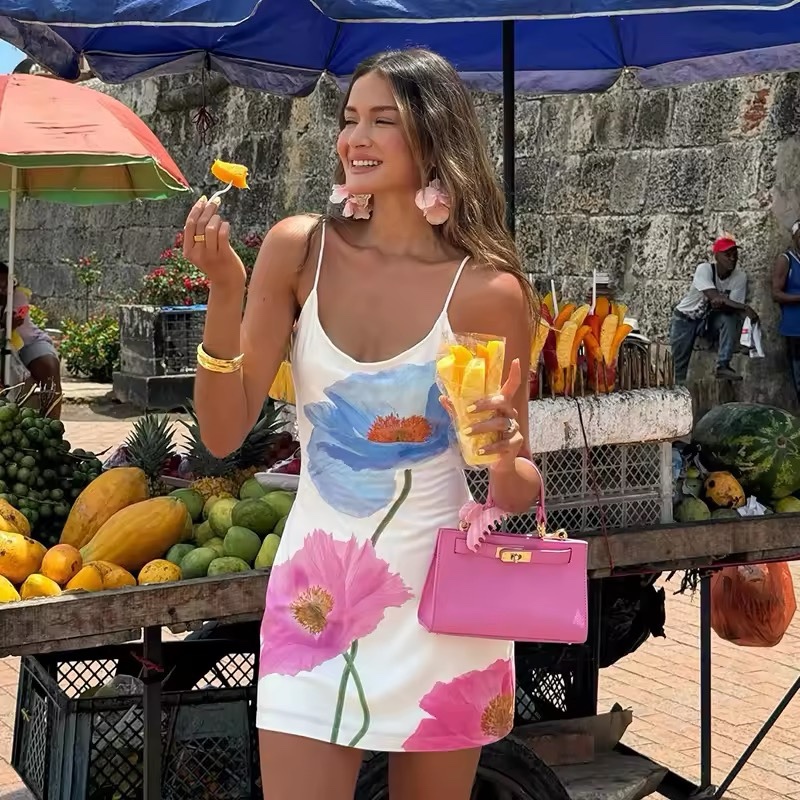 Floral Summer Holiday Spaghetti Strap Mini Dress