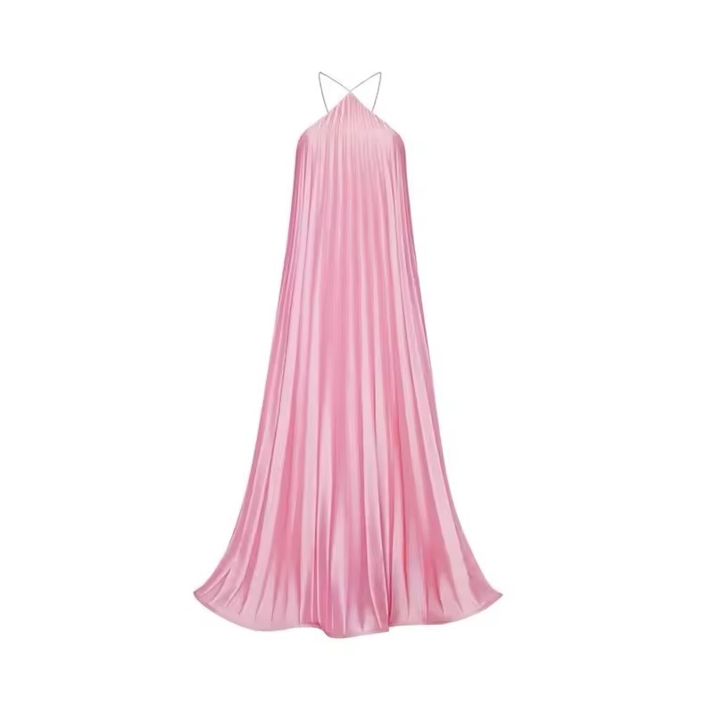 Pleated Halter A Line Summer Vacation Maxi Dress