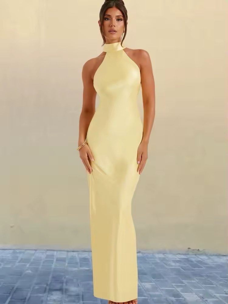 Yellow Sleeveless Long Occasions Backless Maxi Dress
