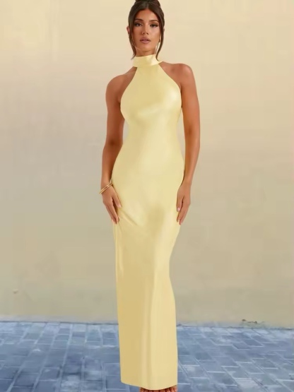 Yellow Sleeveless Long Occasions Backless Maxi Dress