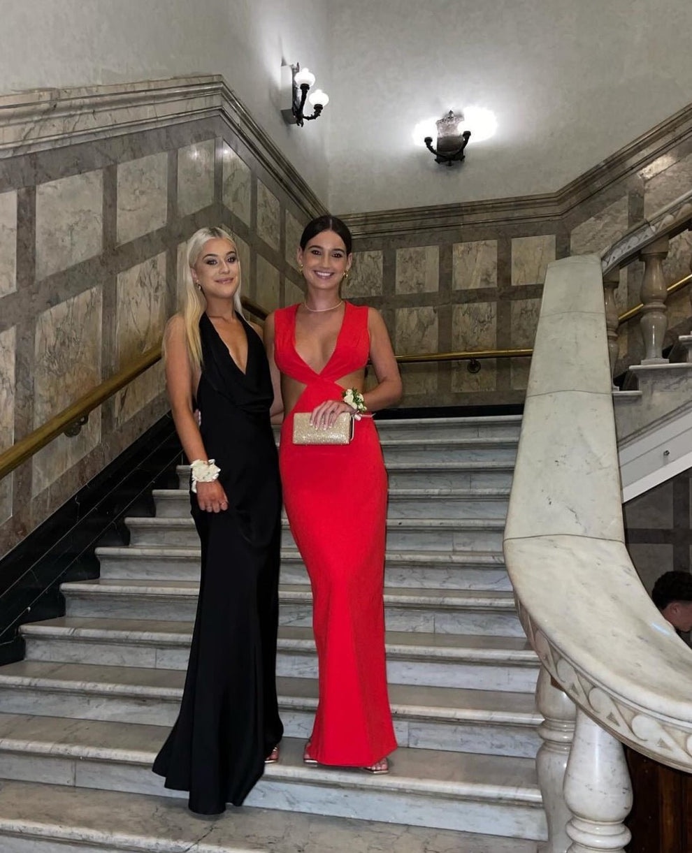 Red Sleeveless V Neck Bodycon Occasion Maxi Dress