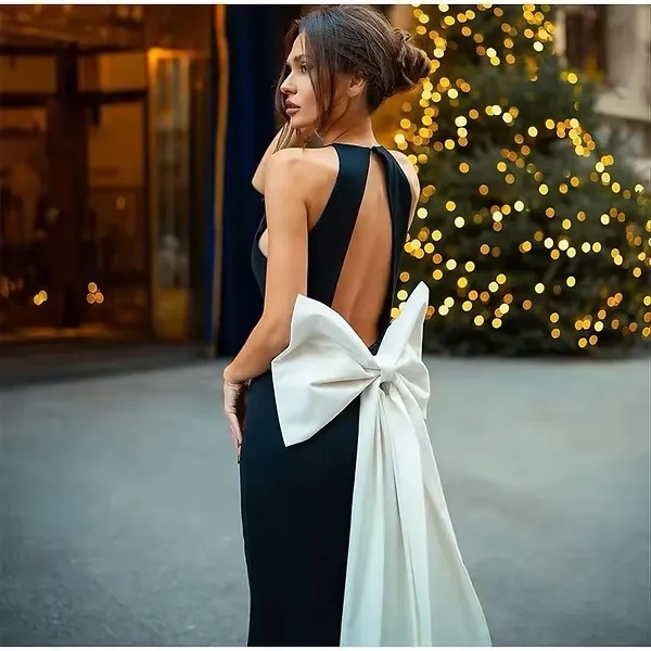 Backless Bodycon Maxi Dress Draping Bow Detail