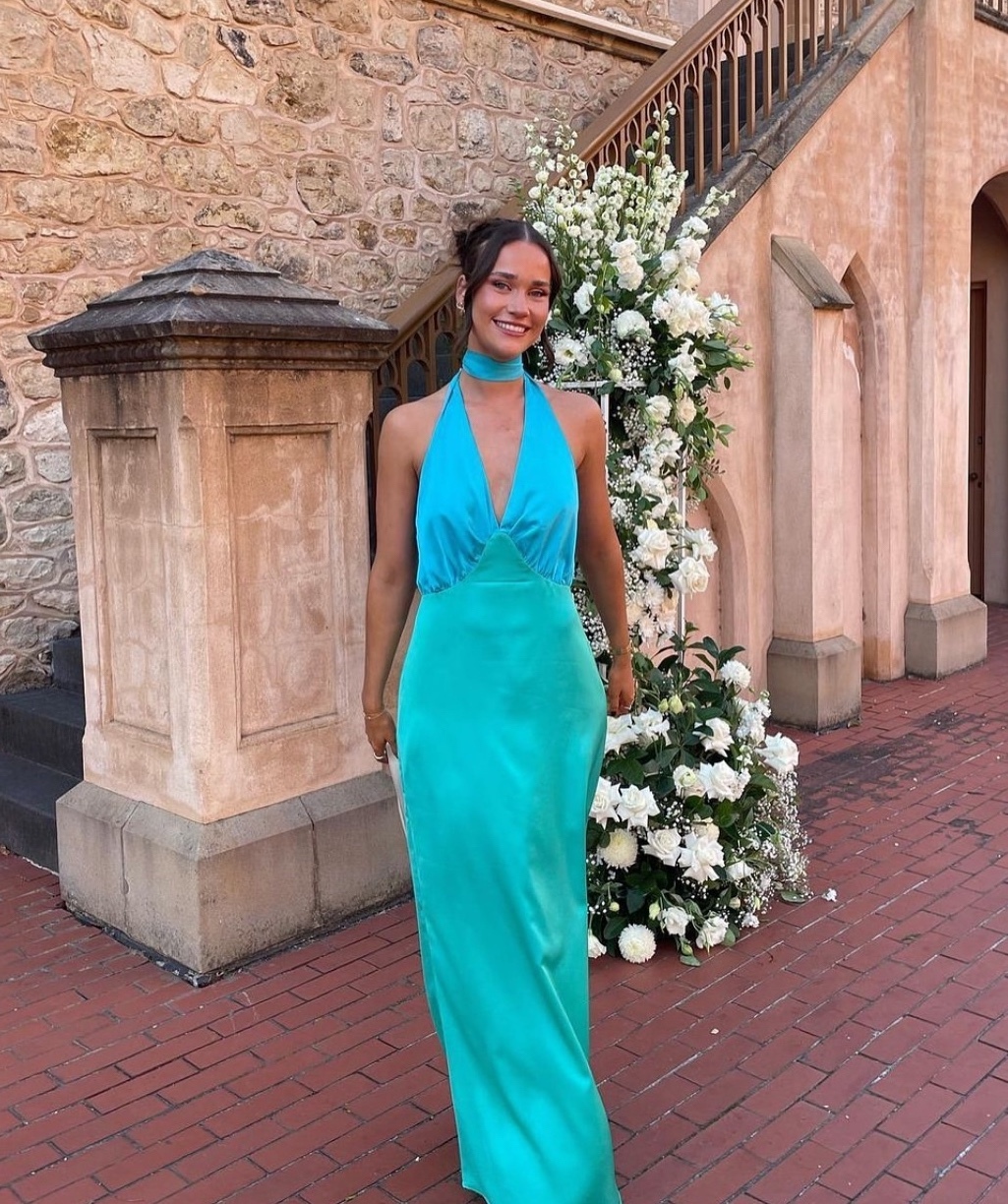 Blue Green Backless Sleeveless Summer Halter Maxi Dress