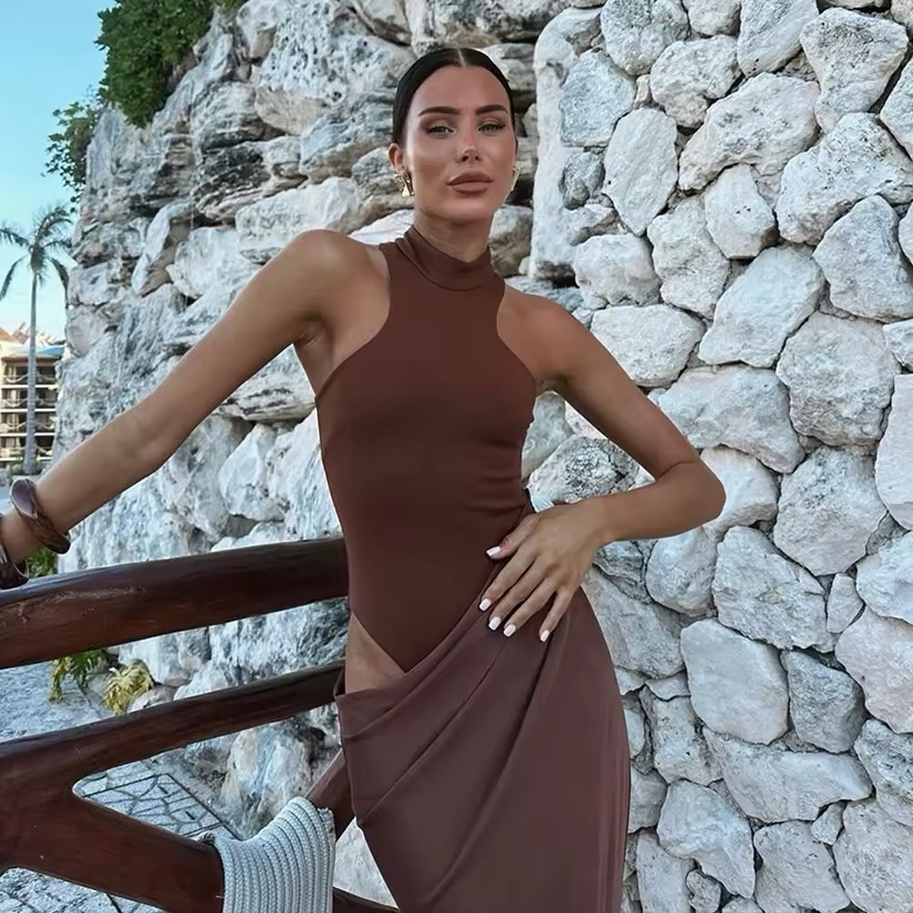 Halter Two Piece Summer Set Bodycon Maxi Skirt