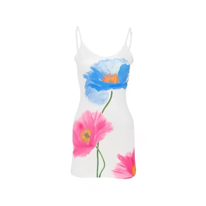 Floral Summer Holiday Spaghetti Strap Mini Dress