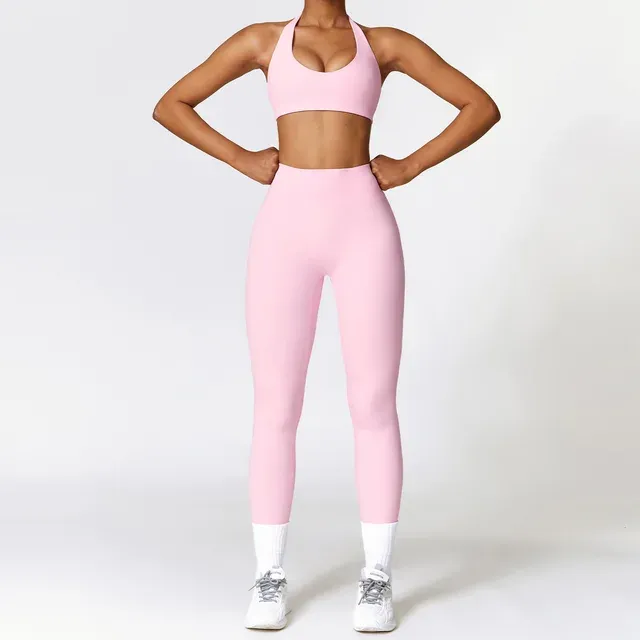 Seamless High Waist Leggings Sports Bra Gym Outfit