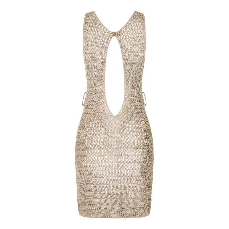 Crochet Sleeveless Cut Out Beach Summer Mini Dress
