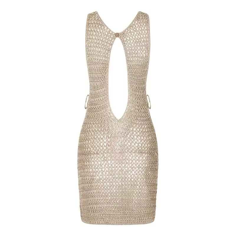 Crochet Sleeveless Cut Out Beach Summer Mini Dress